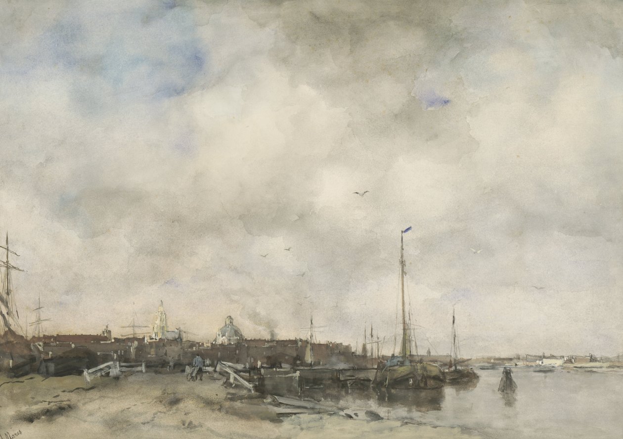 Gezicht op een stad door Jacob Maris