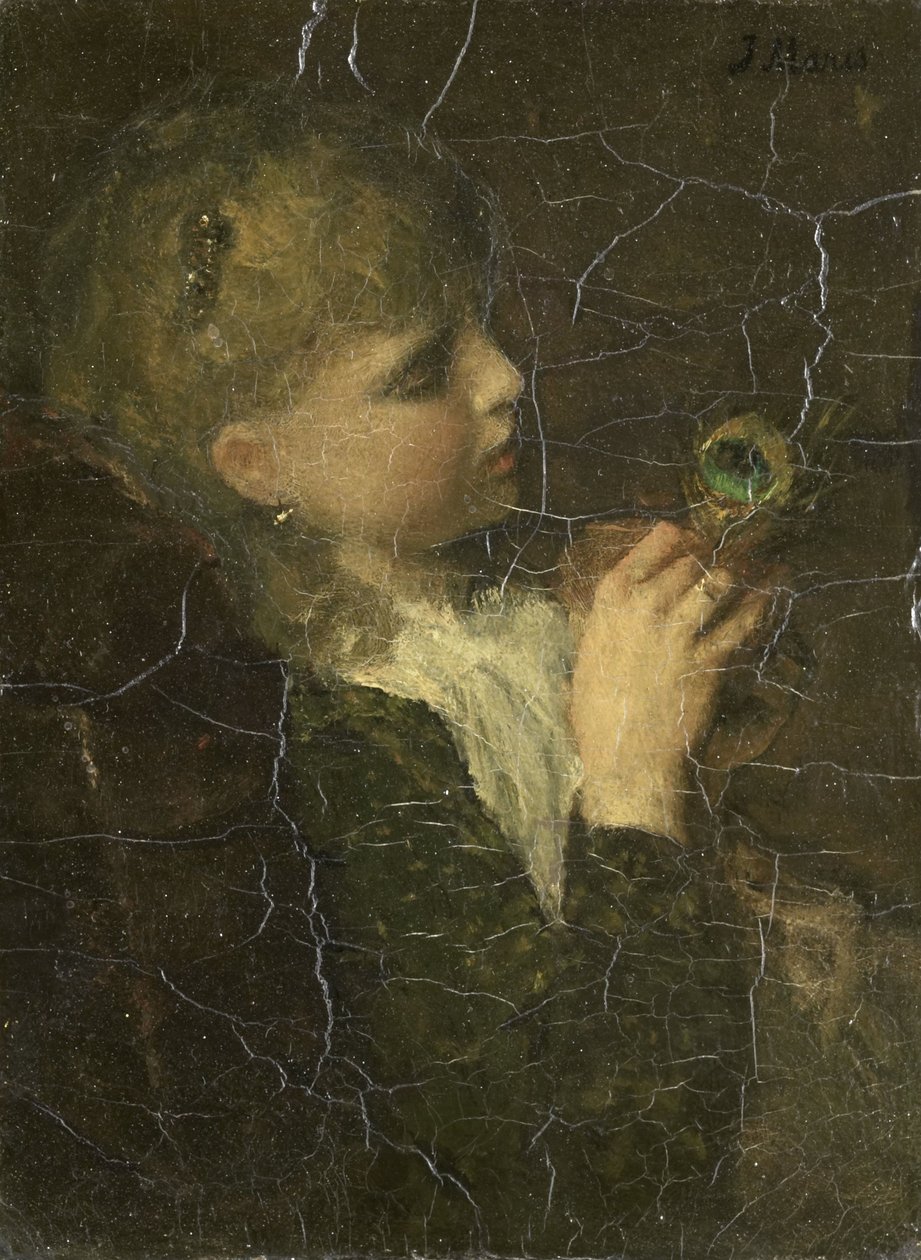 Meisje met een pauwenveer door Jacob Maris