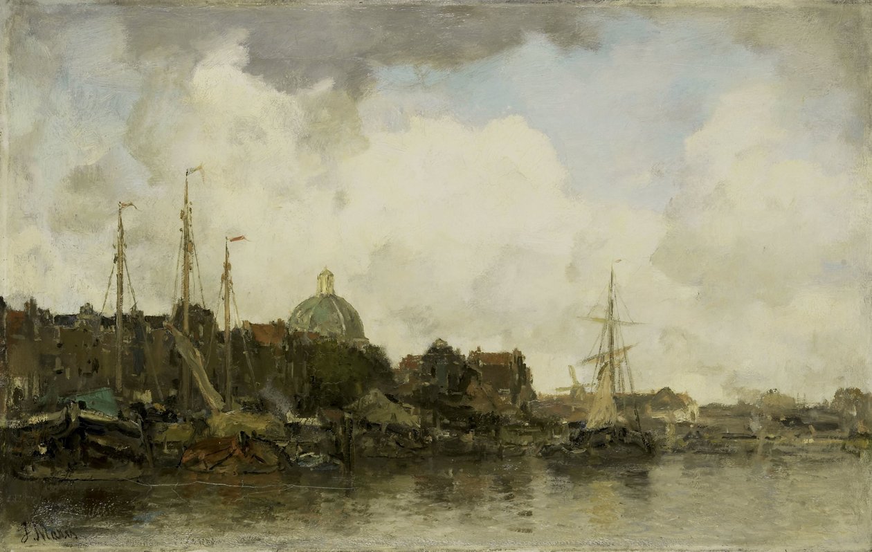 Stadsgezicht met een koepelkerk door Jacob Maris