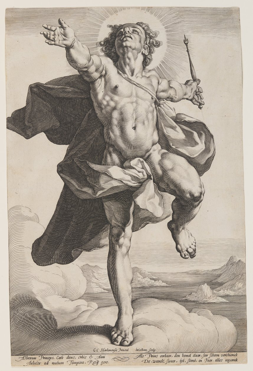 Apollo in de wolken door Jacob Matham