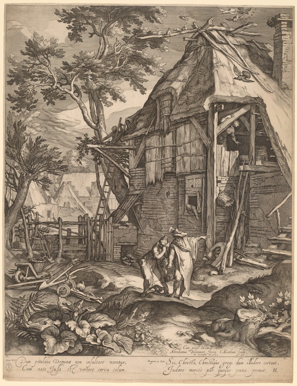 Abraham Verdrijft Hagar door Jacob Matham, after Abraham Bloemaert