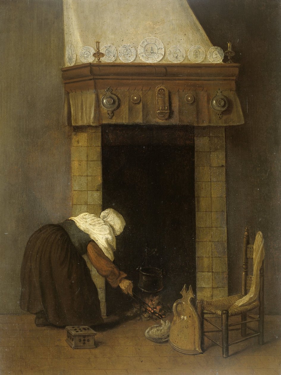 Vrouw bij de Haard door Jacob Vrel