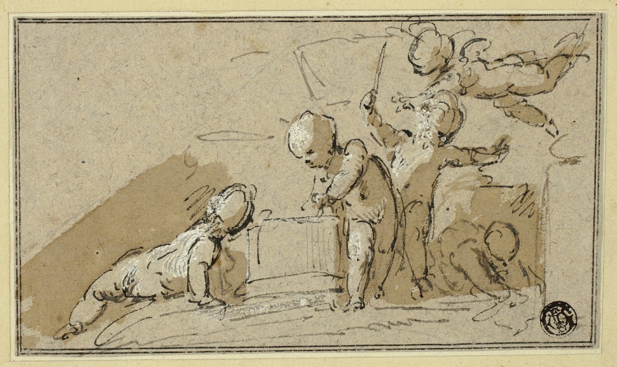 Vijf spelende putti door Jacob de Wit