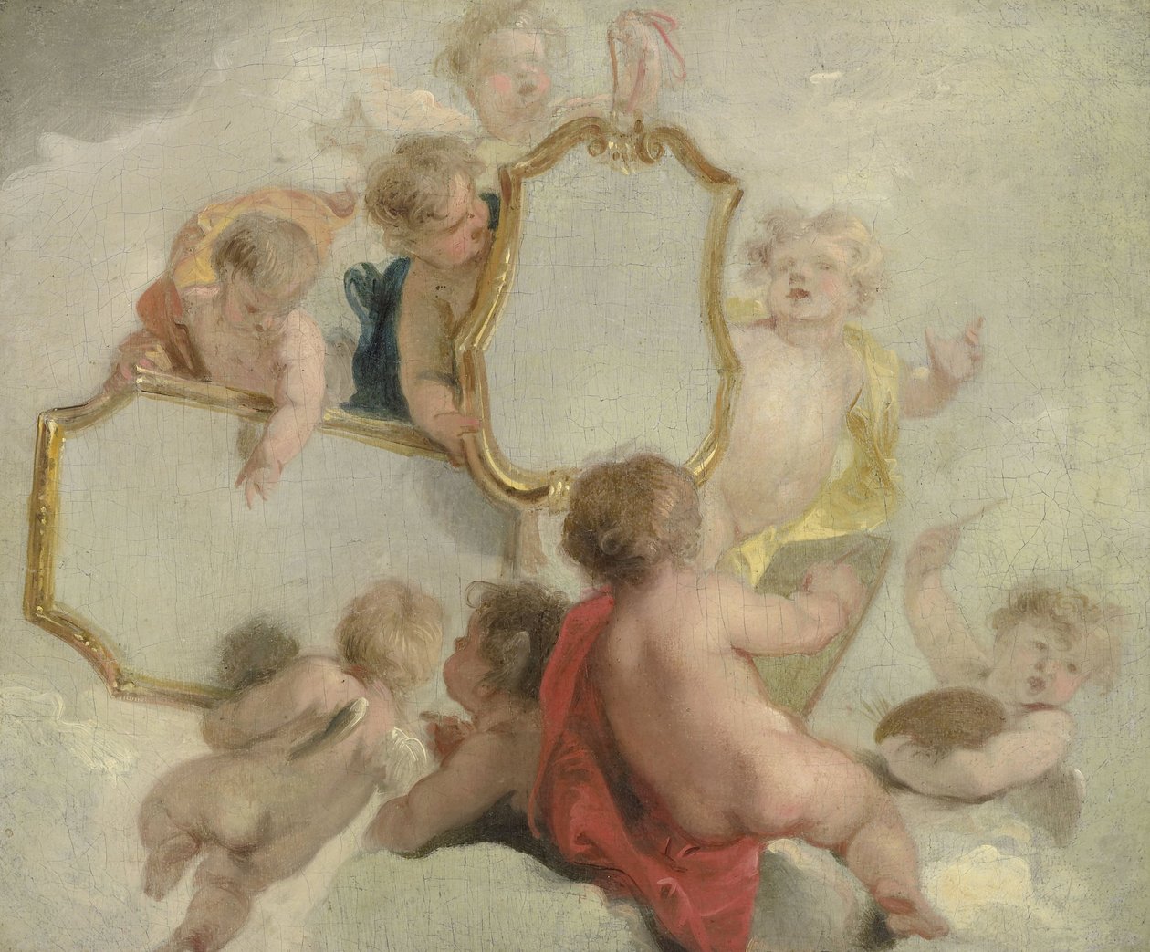 Putti met spiegels door Jacob de Wit