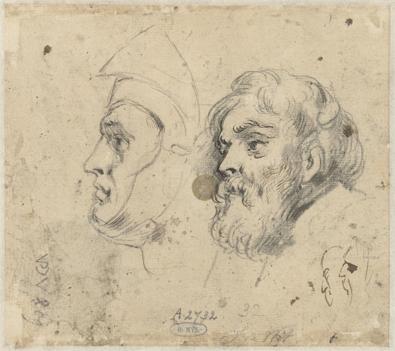 Studieblad met twee koppen door Jacob de Wit