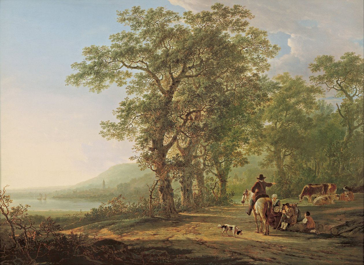 Figuren in een boslandschap door Jacob van Strij