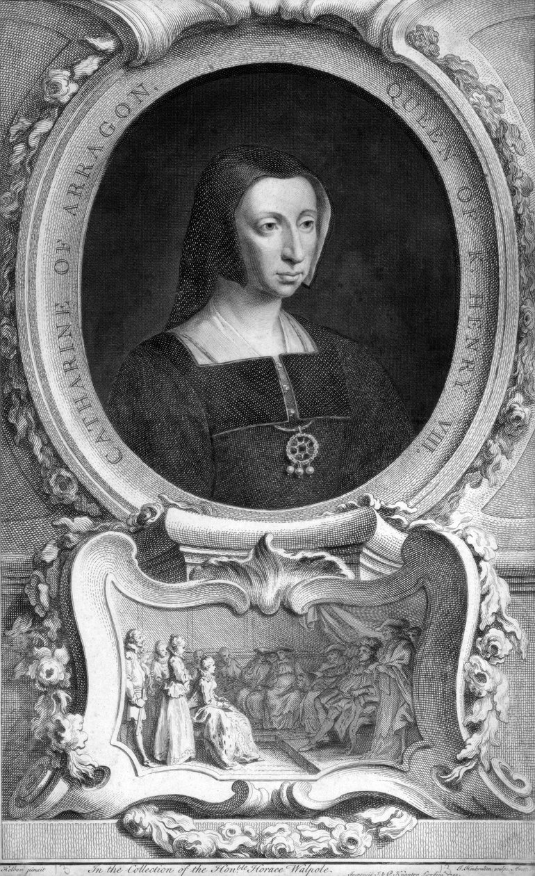 Catherine van Aragon 1485-1536, 1744 door Jacobus Houbraken