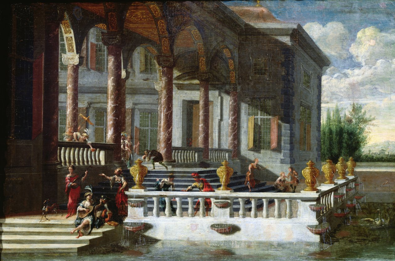 Italiaans Paleis met galerij en terras door Jacobus Saeys