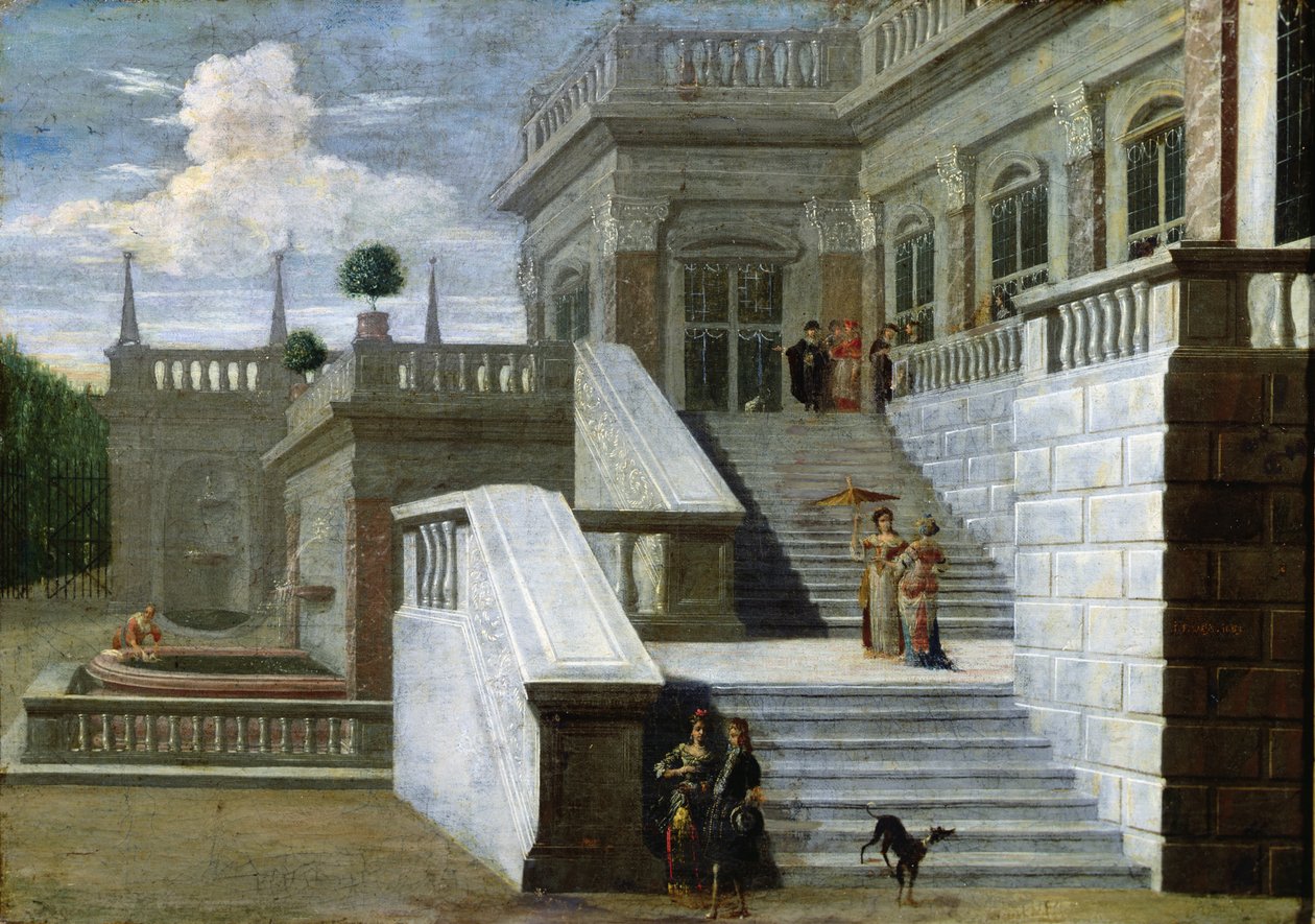 Italiaans paleis met trappen door Jacobus Saeys
