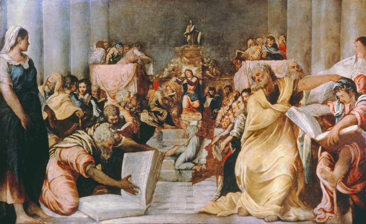 Christus Onder de Doktoren, vroege 1540s door Jacopo Robusti Tintoretto