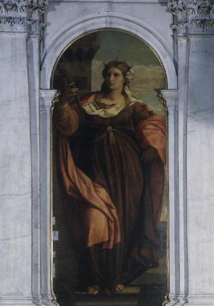 St. Barbara (deel van drieluik) door Jacopo (c.1480 1528) Palma