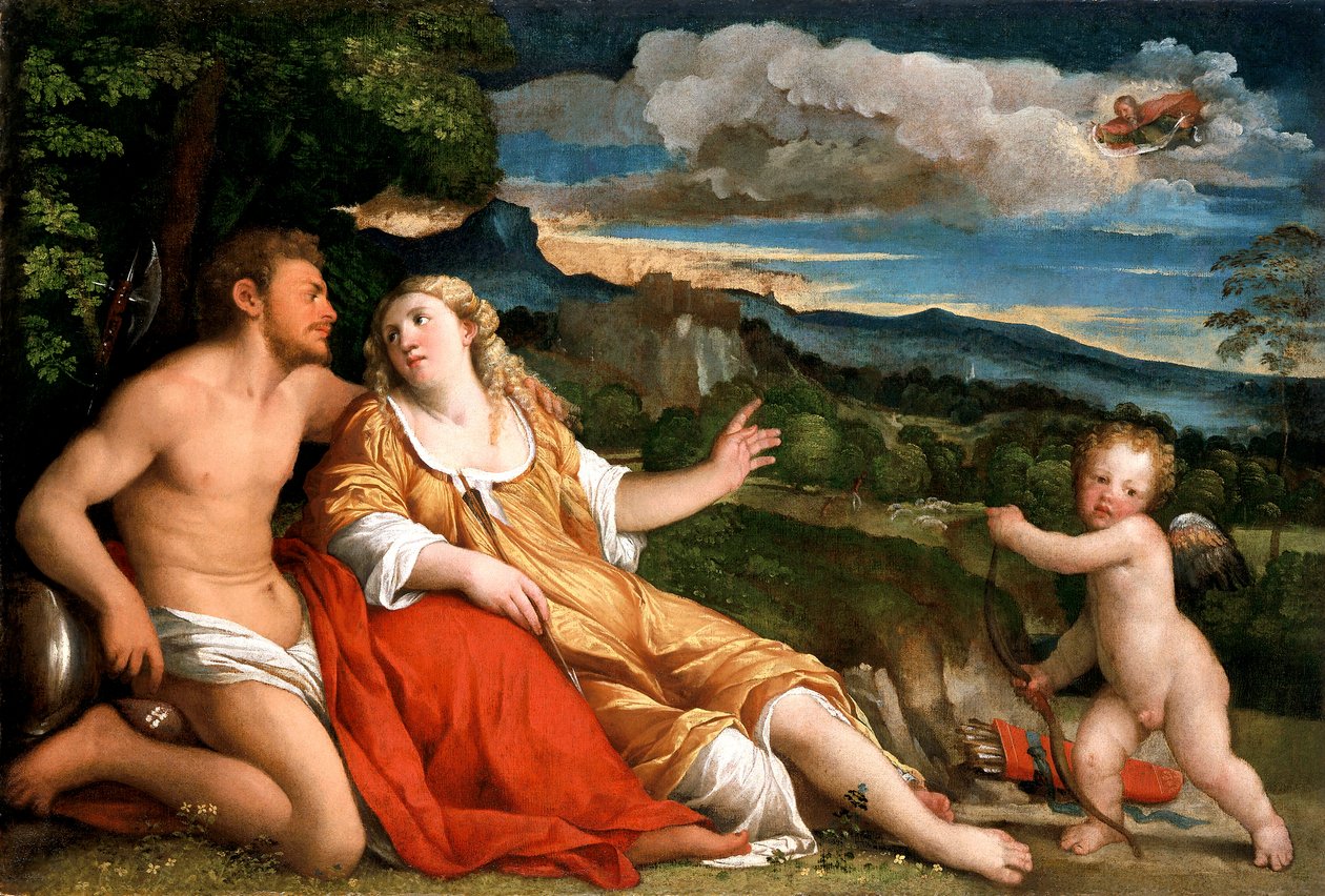 Mars, Venus en Cupido, 1520s door Jacopo Palma il Vecchio