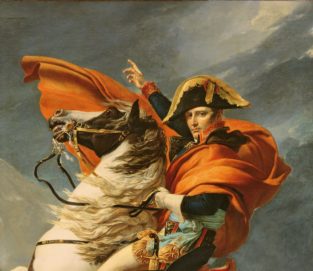 Napoleon steekt de Alpen over op 20 mei 1800, 1803 (detail) door Jacques Louis David