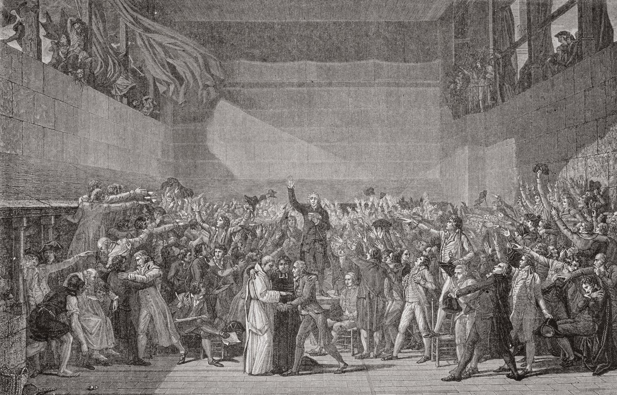 Eed afgelegd in de Jeu de Paume, 20 juni 1789, Franse Revolutie door Jacques Louis David