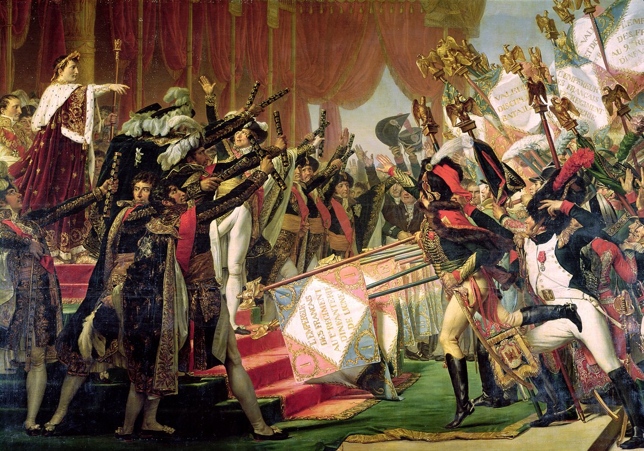 De verdeling van de adelaarsstandaarden, 5 december 1804, (detail) van de standaarddragers, 1808-10 door Jacques Louis David