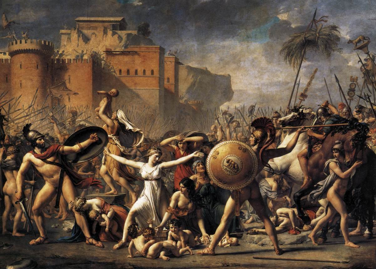 De interventie van de Sabijnse vrouwen door Jacques Louis David