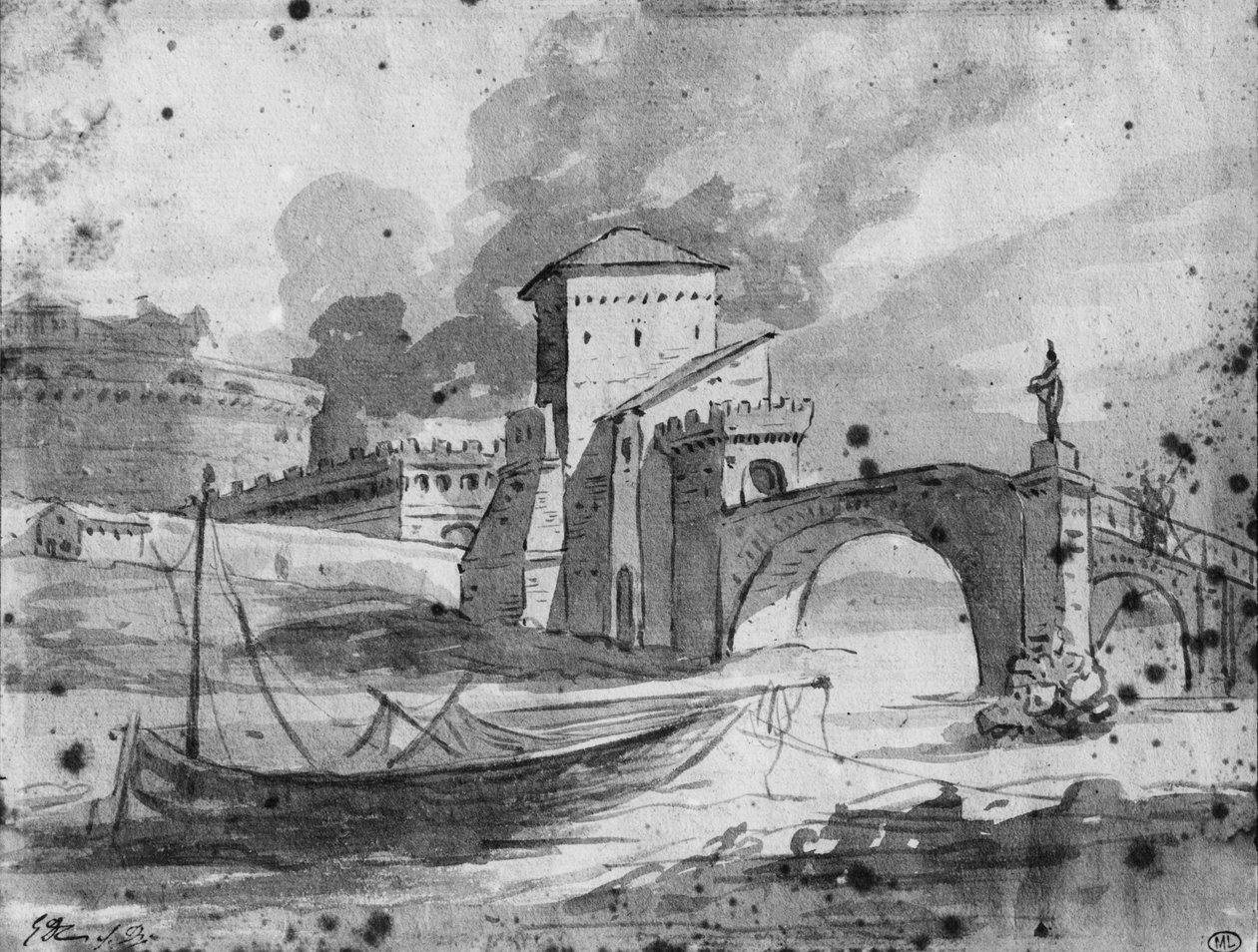 Uitzicht op de Tiber nabij de brug en het kasteel Sant