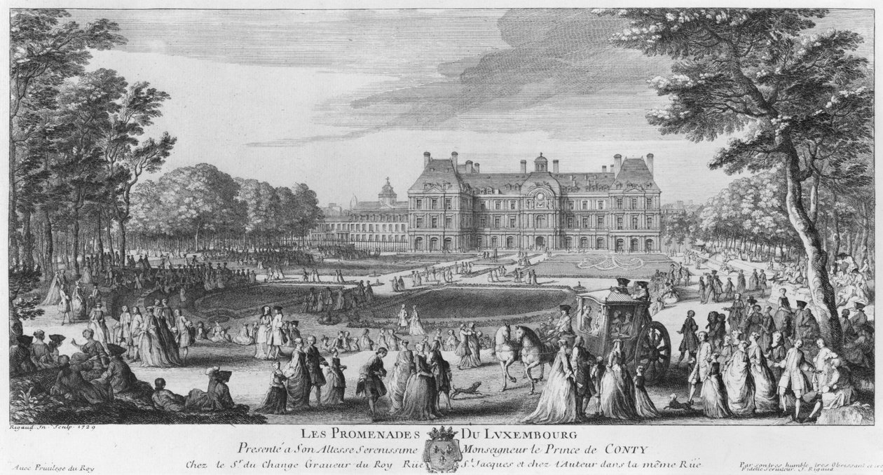 Wandelen in de Luxemburgse tuinen, 1729 door Jacques Rigaud