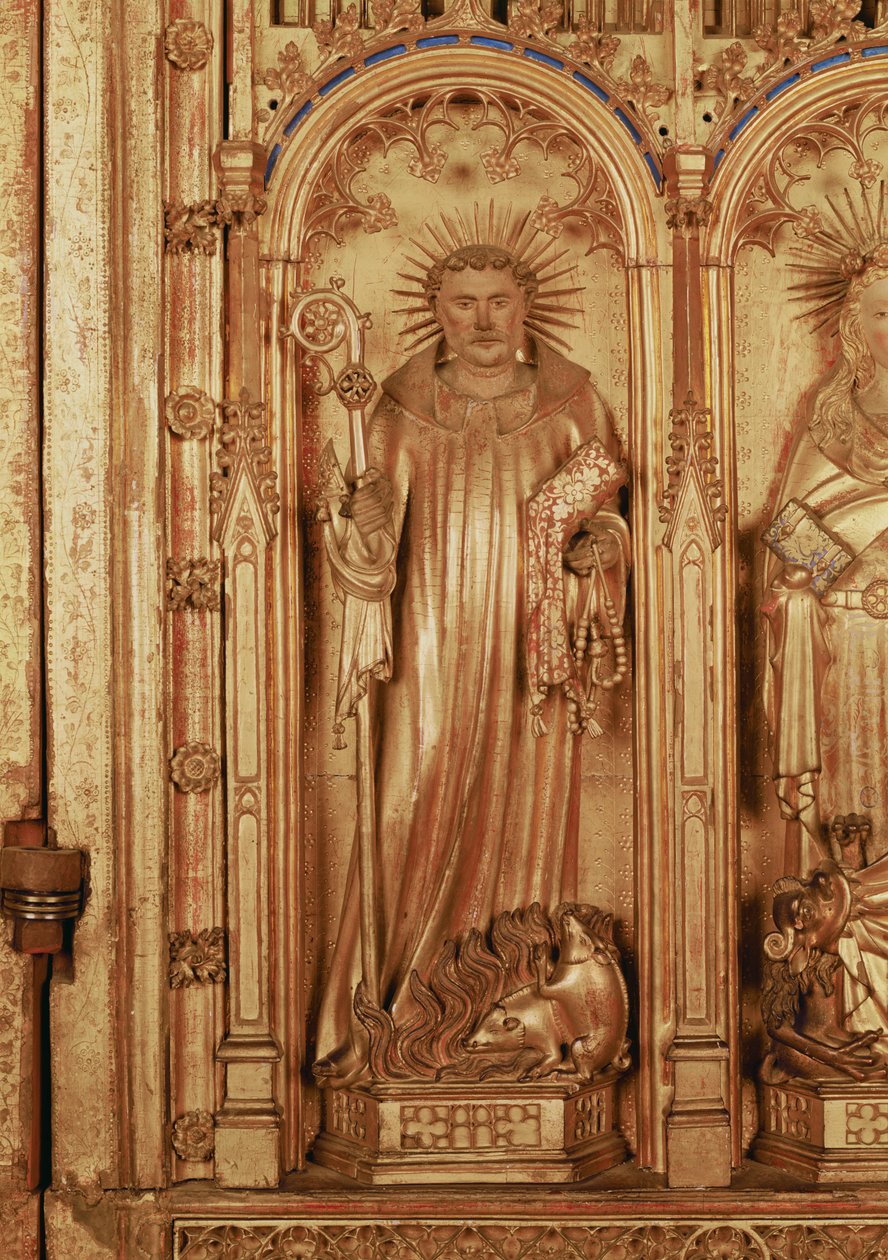 Het Altaarstuk van de Kruisiging, detail van het rechterpaneel met St. Anthony, ca. 1391 door Jacques de Baerze or Baers