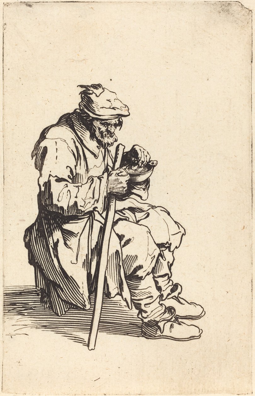 Bedelaar die eet door Jacques Callot