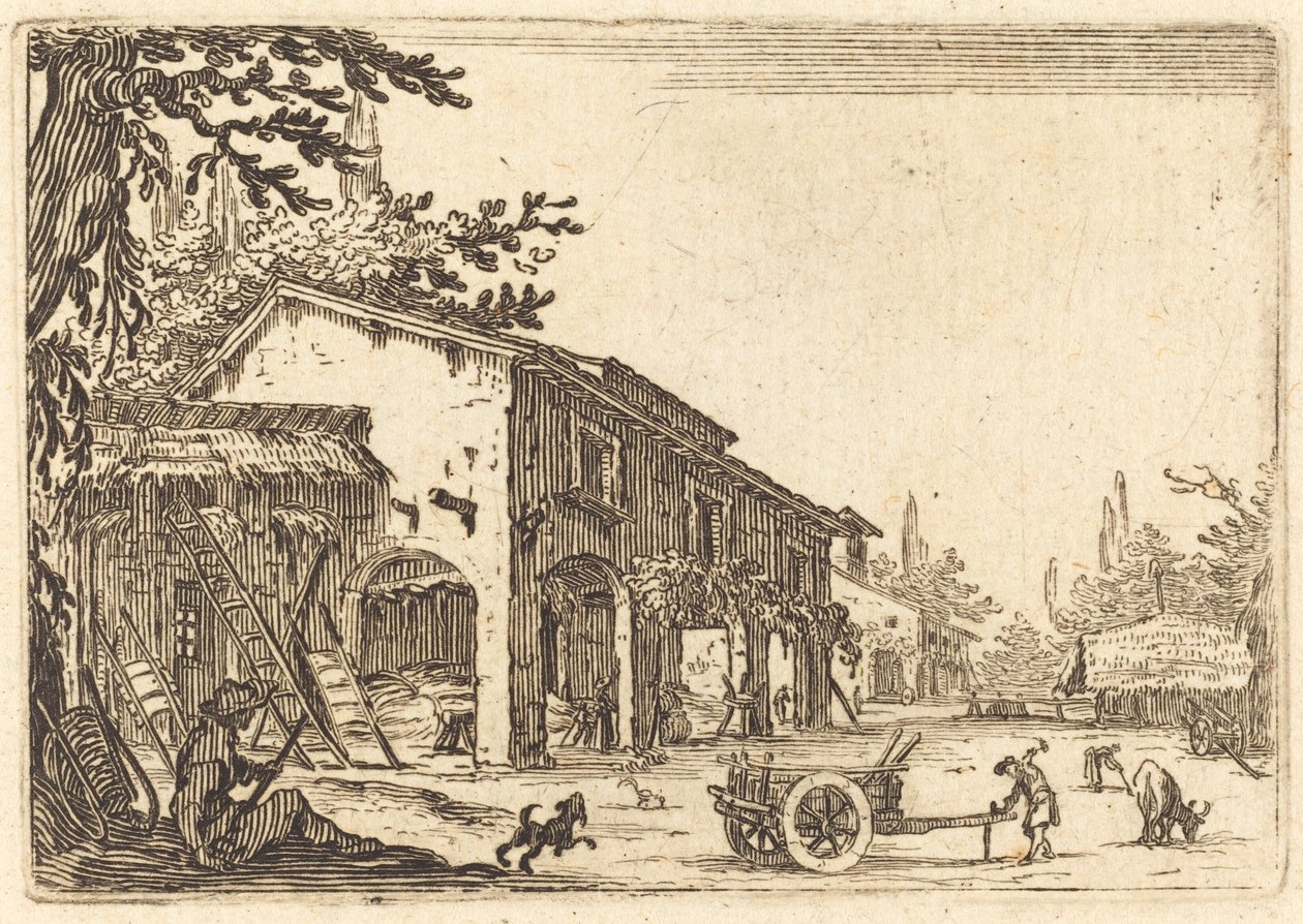 Binnenplaats van een boerderij door Jacques Callot