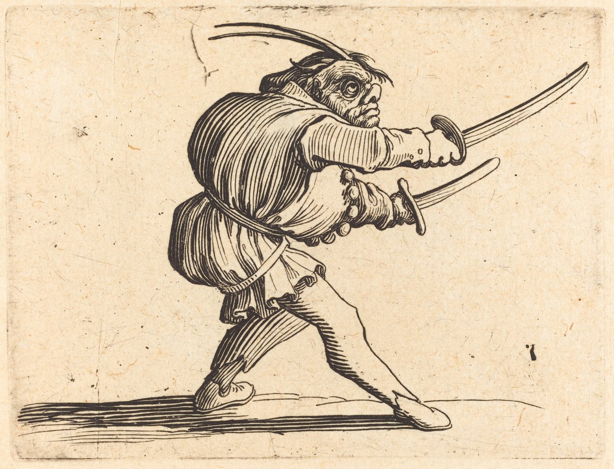 Duelist met twee sabels door Jacques Callot