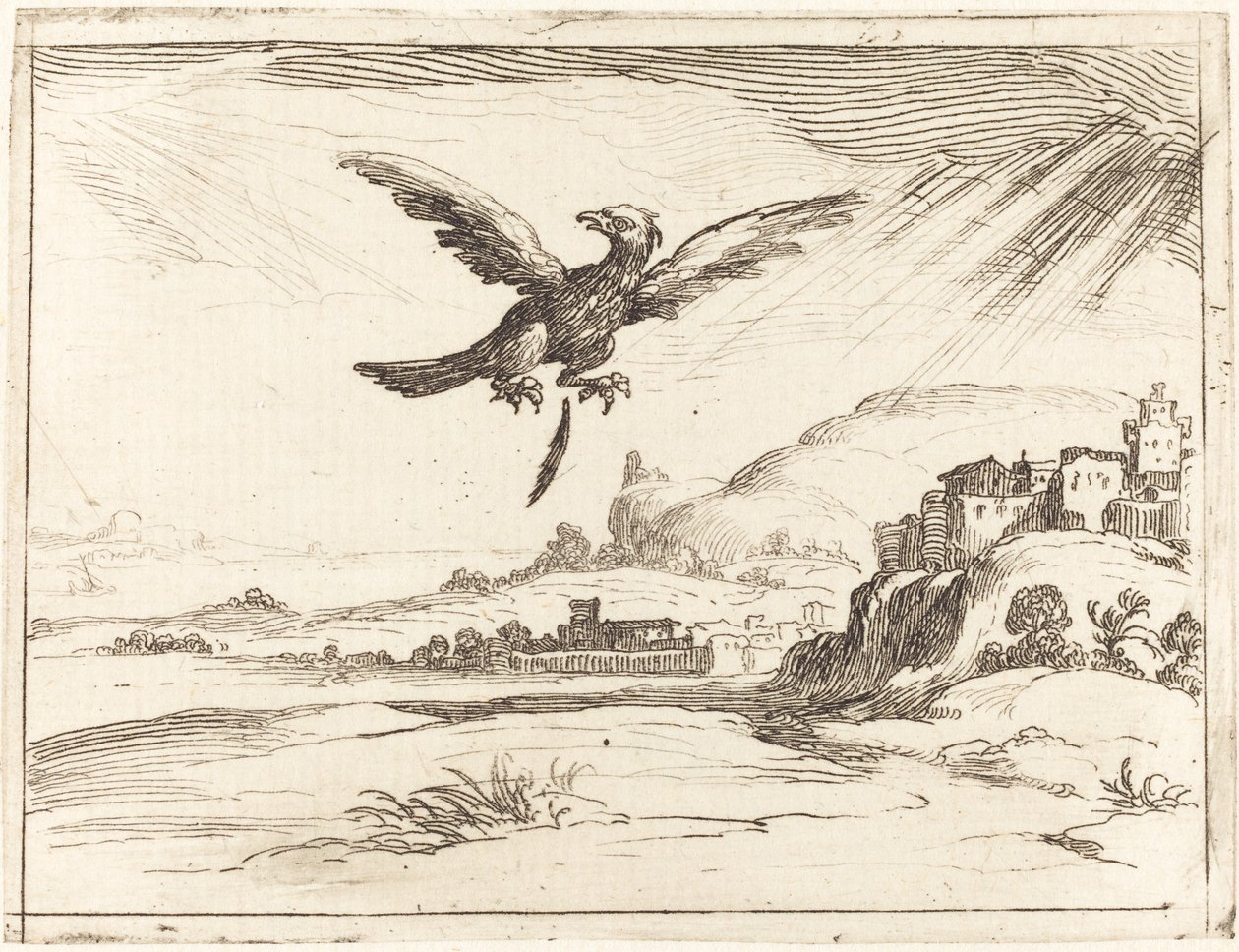 Adelaar verliest een oude veer, 1628 door Jacques Callot
