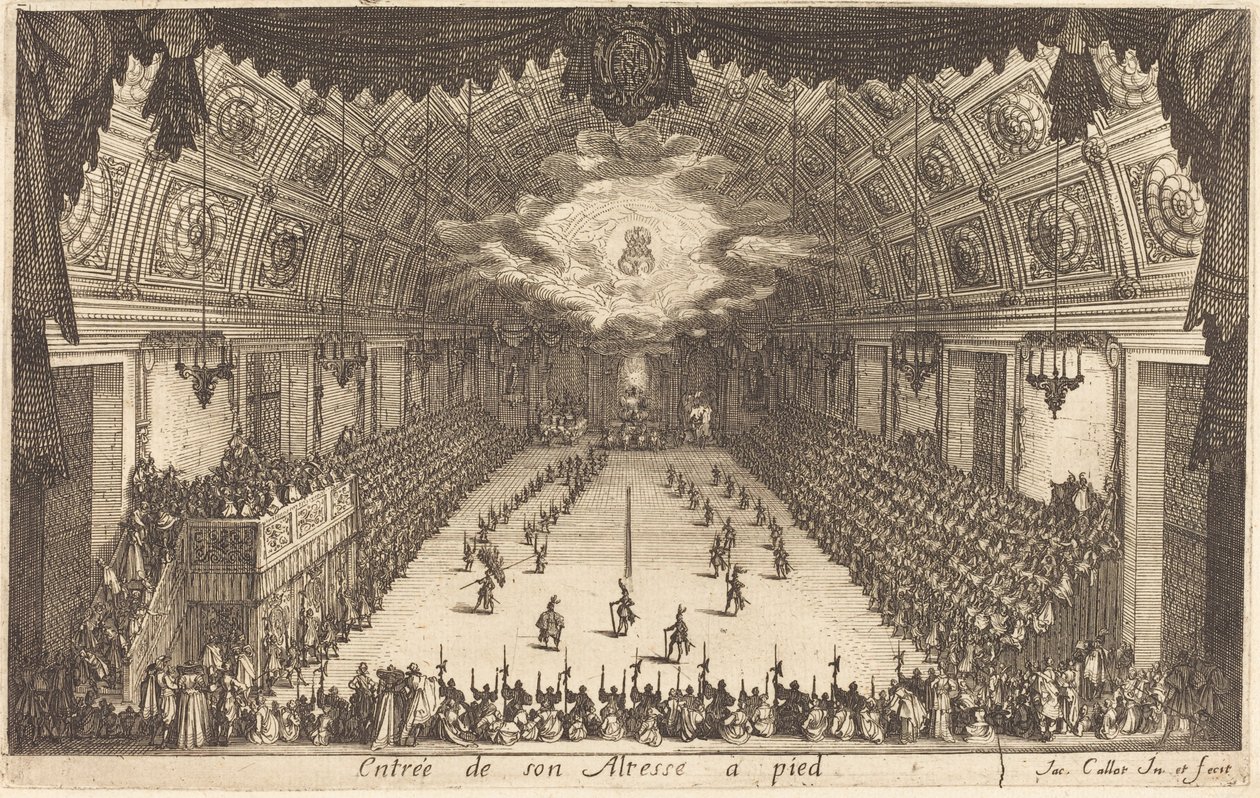 Intocht van Zijne Hoogheid te voet door Jacques Callot
