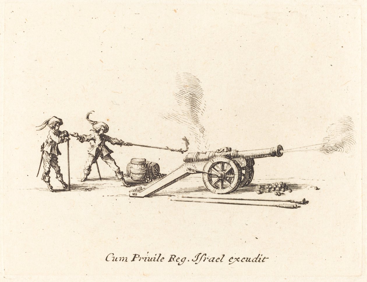 Het afvuren van het kanon, 1634-1635 door Jacques Callot
