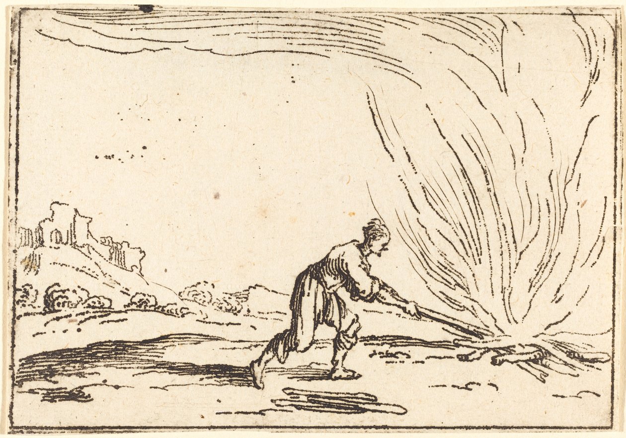 Man die een Brand bijwoont door Jacques Callot