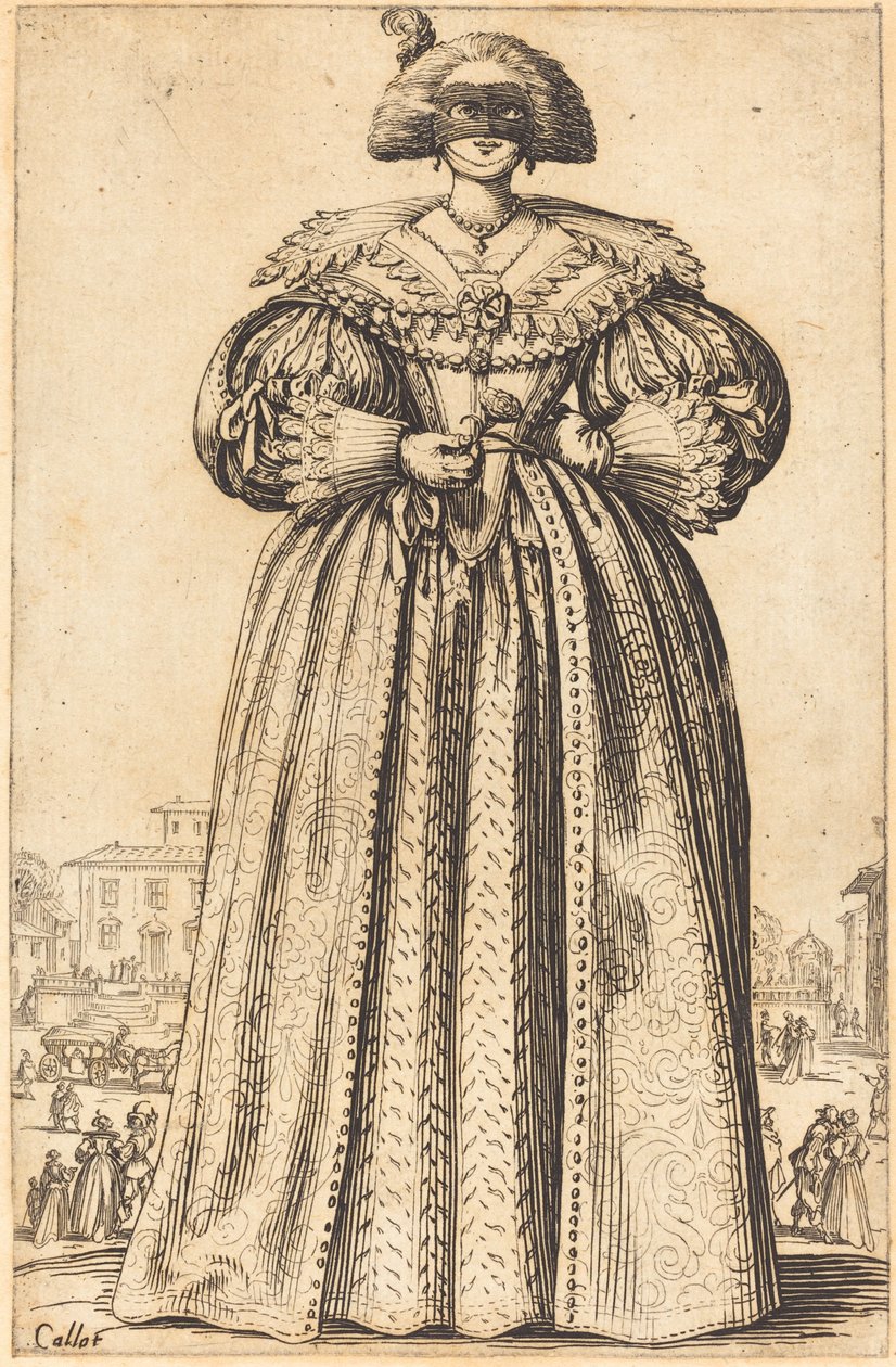 Gemaskerde adellijke vrouw door Jacques Callot