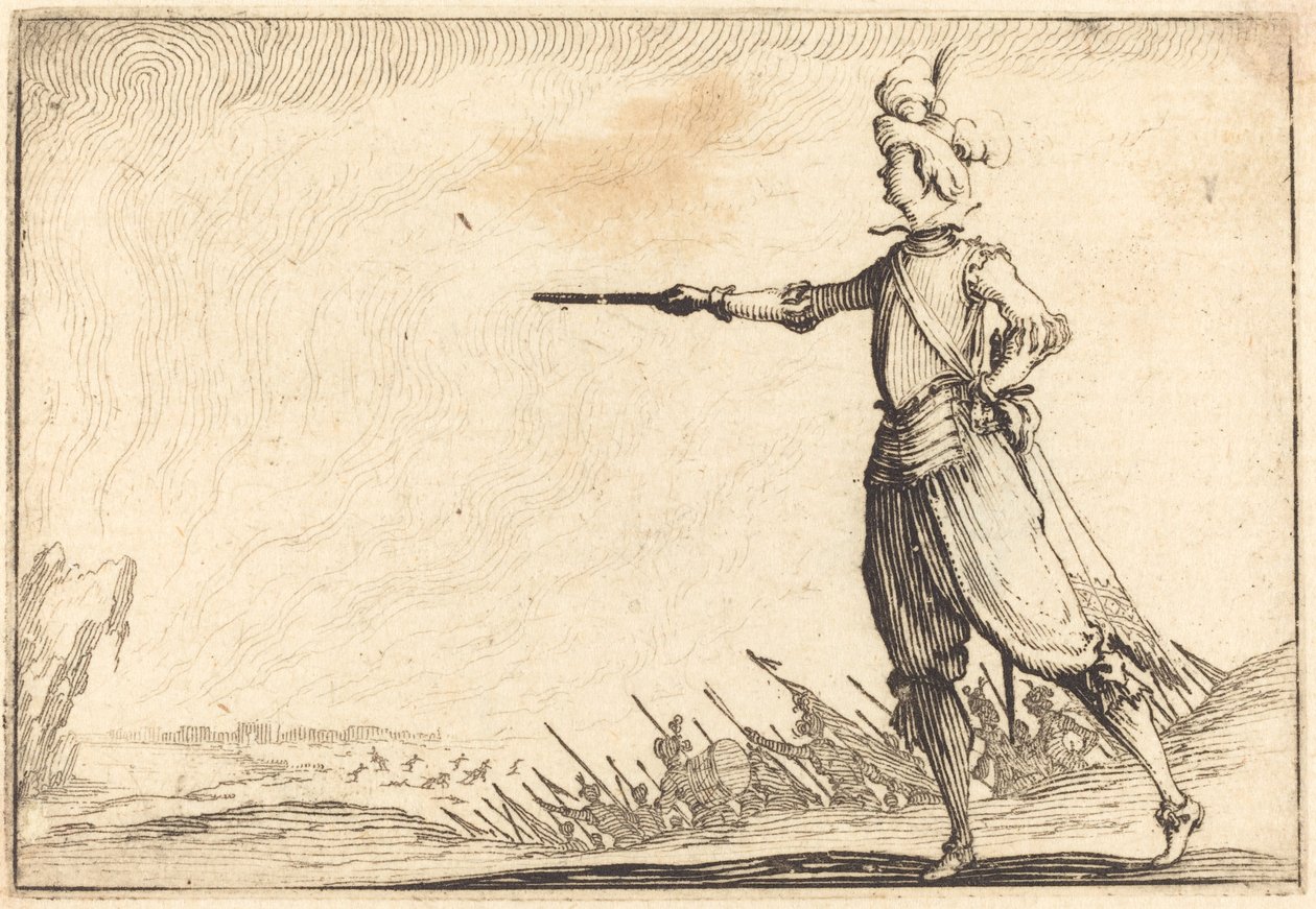 Militaire commandant te voet door Jacques Callot