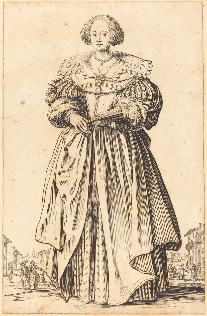 Adellijke vrouw met waaier door Jacques Callot