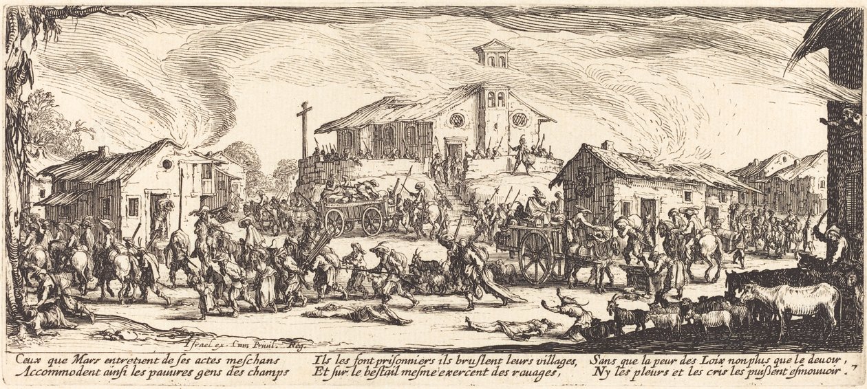 Plunderen en Verbranden van een Dorp door Jacques Callot