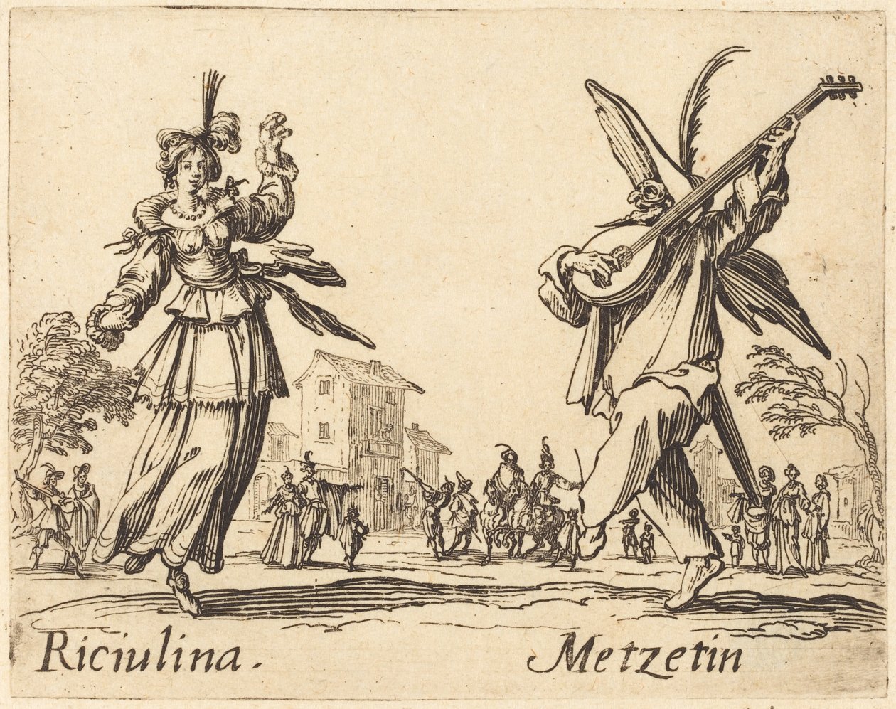 Riciulina en Metzetin door Jacques Callot
