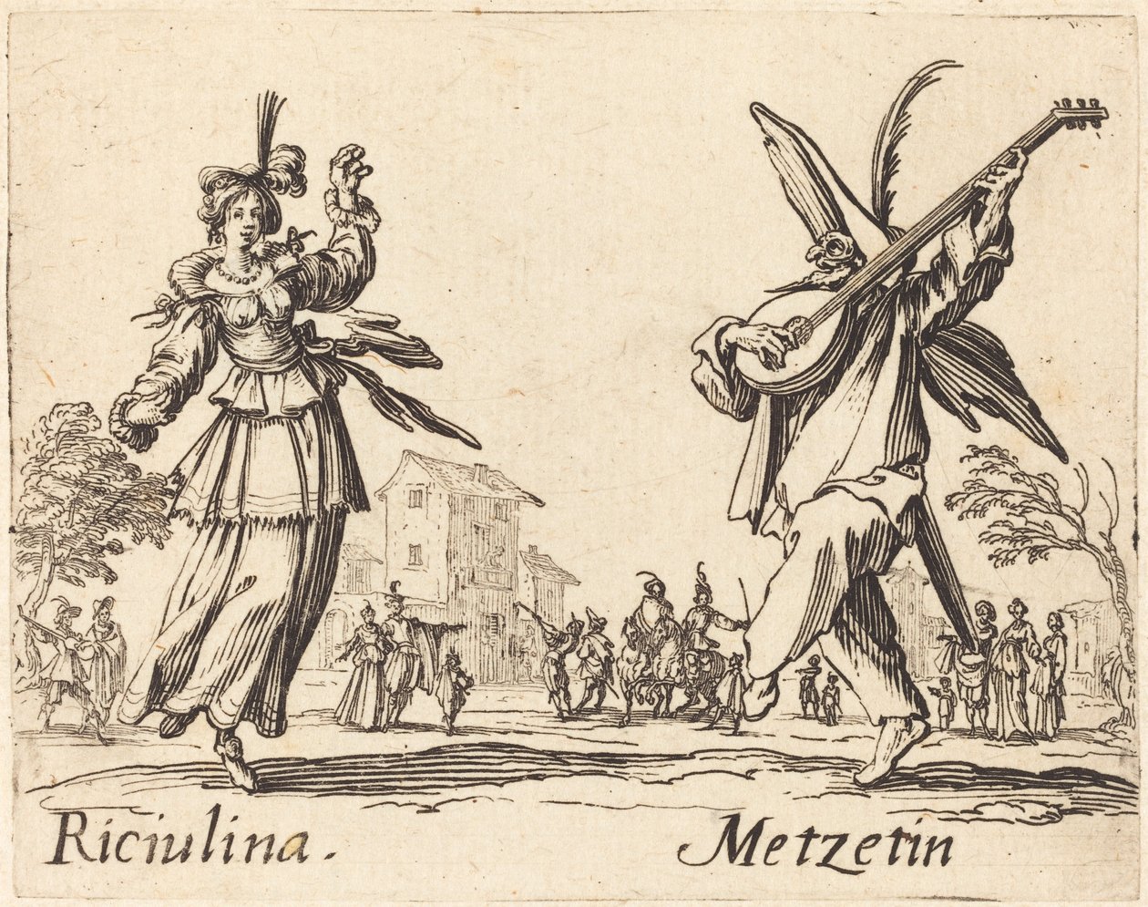 Riciulina en Metzetin door Jacques Callot