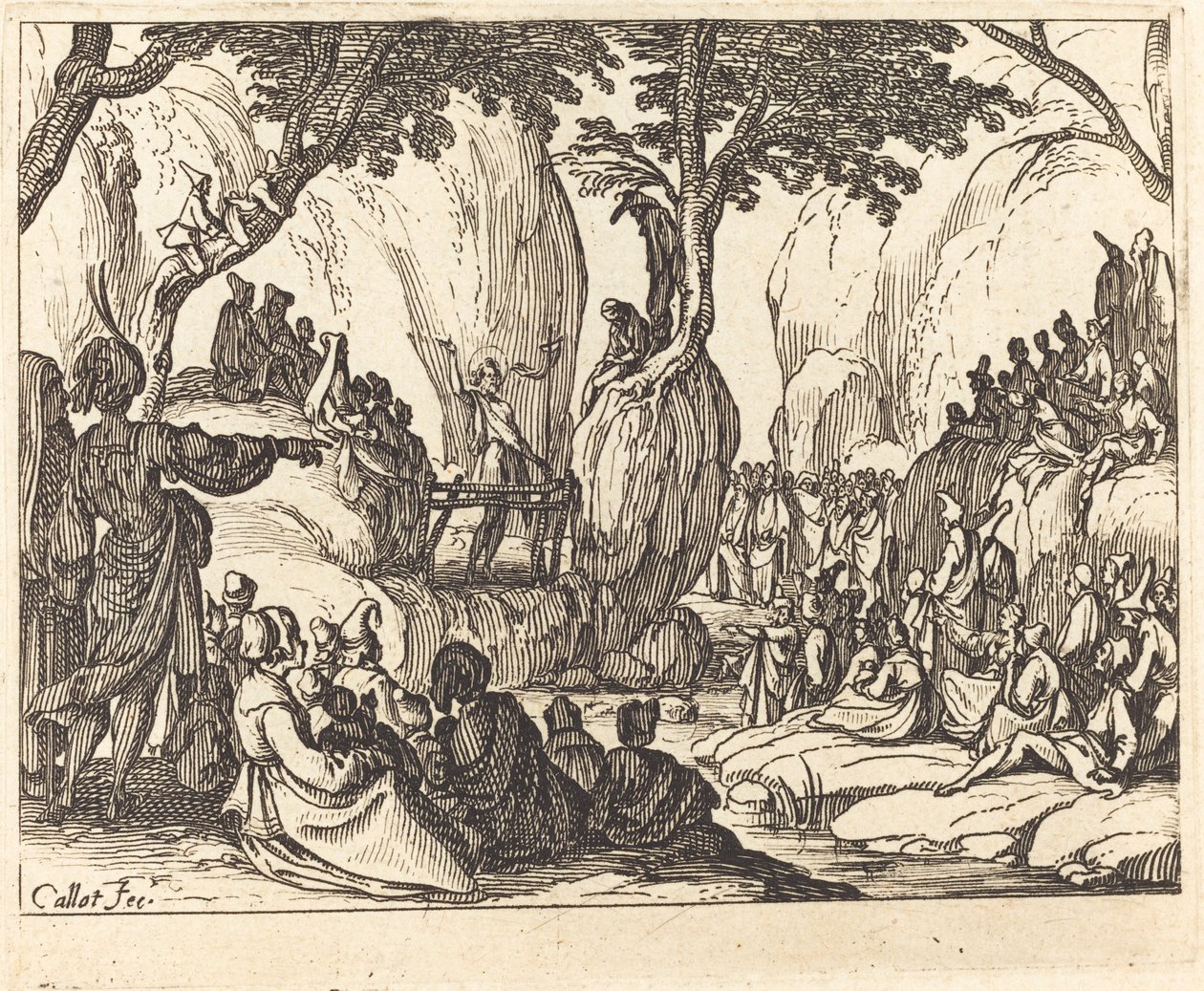 Sint Jan Predikend in de Woestijn door Jacques Callot