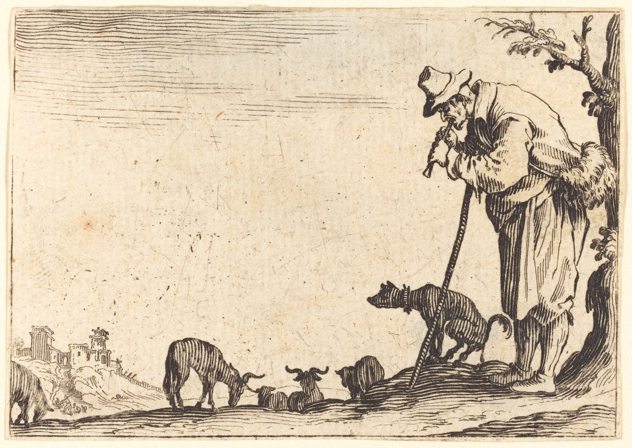 Herder die Fluit Speelt door Jacques Callot