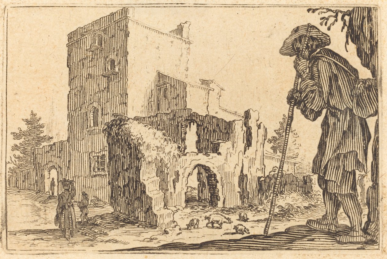 Herder en ruïnes, ca. 1622 door Jacques Callot