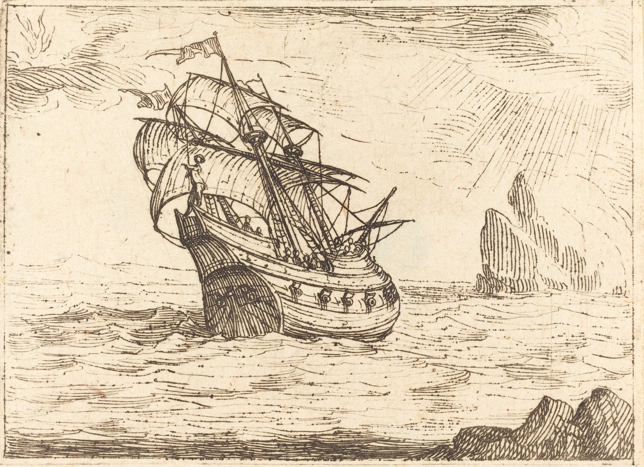 Schip Navigeert Dichtbij Rotsen door Jacques Callot