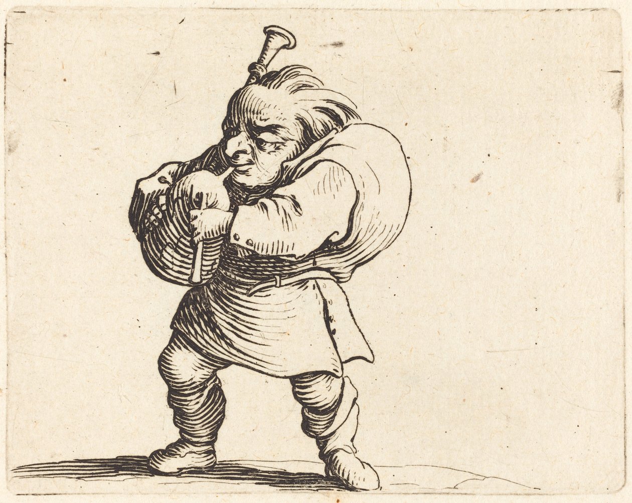 De Doedelzakspeler, ca. 1622 door Jacques Callot