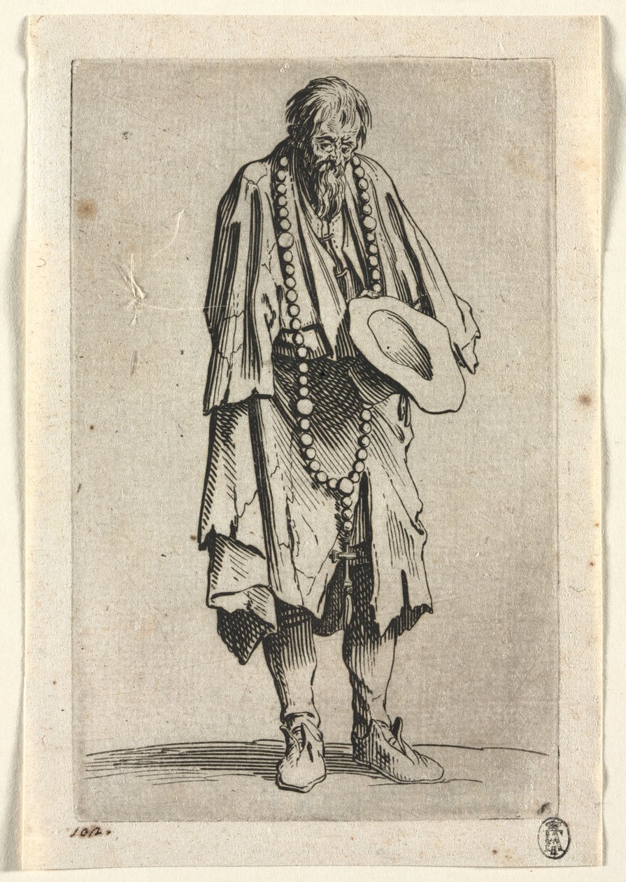 De bedelaars: Bedelaar met rozenkrans door Jacques Callot
