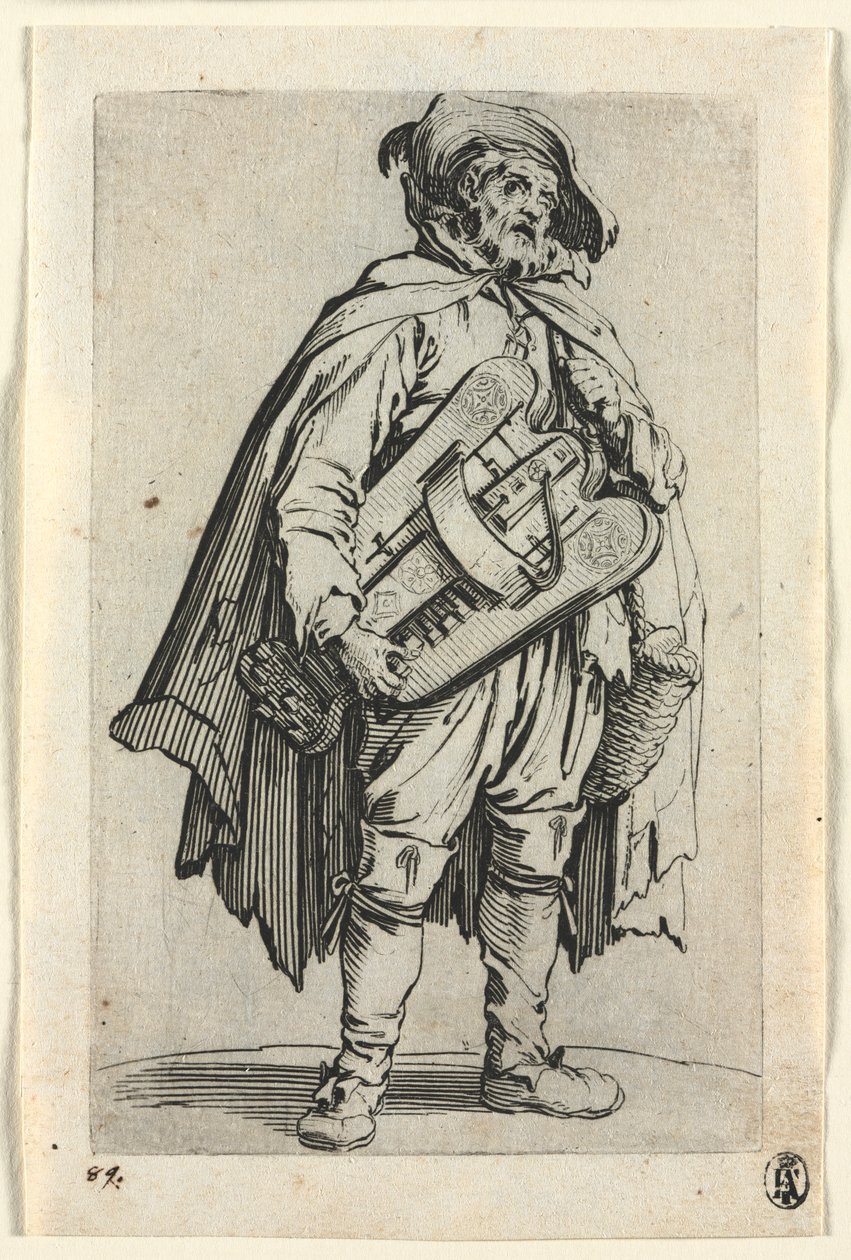De Bedelaars: De Draaiorgelspeler, ca. 1623 door Jacques Callot