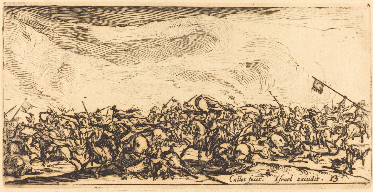 De cavaleriegevecht met zwaarden door Jacques Callot