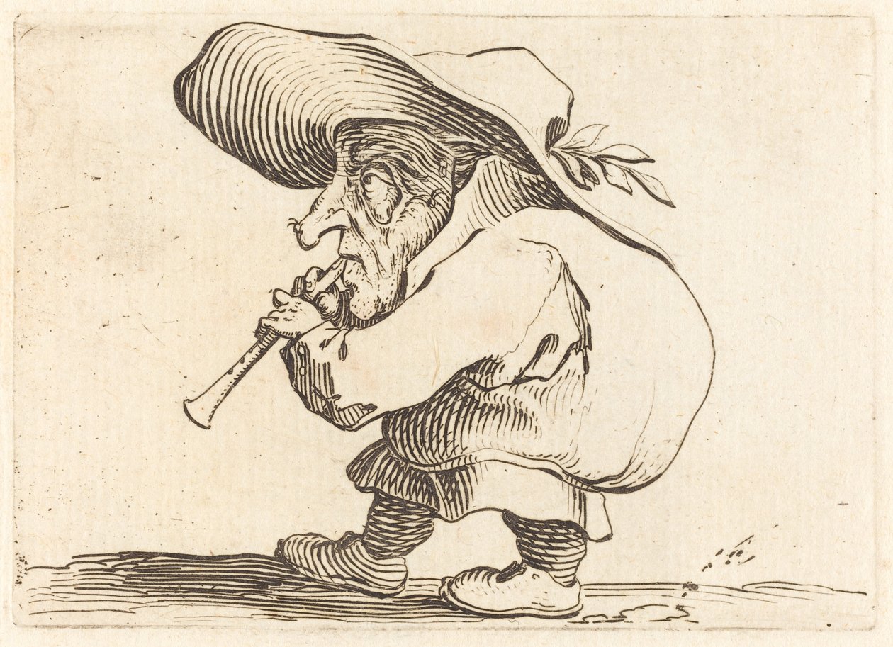 De flageoletspeler, ca. 1622 door Jacques Callot
