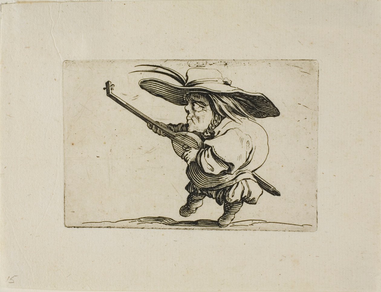 De Luitspeler, uit Varie Figure Gobbi door Jacques Callot