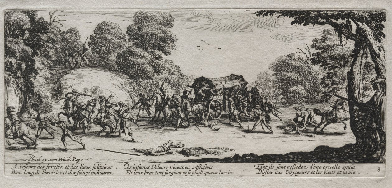 De ellende van de oorlog: snelwegroof, 1633 door Jacques Callot
