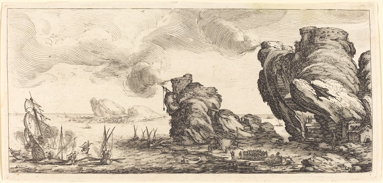 De zeeslag, waarschijnlijk ca. 1630 door Jacques Callot