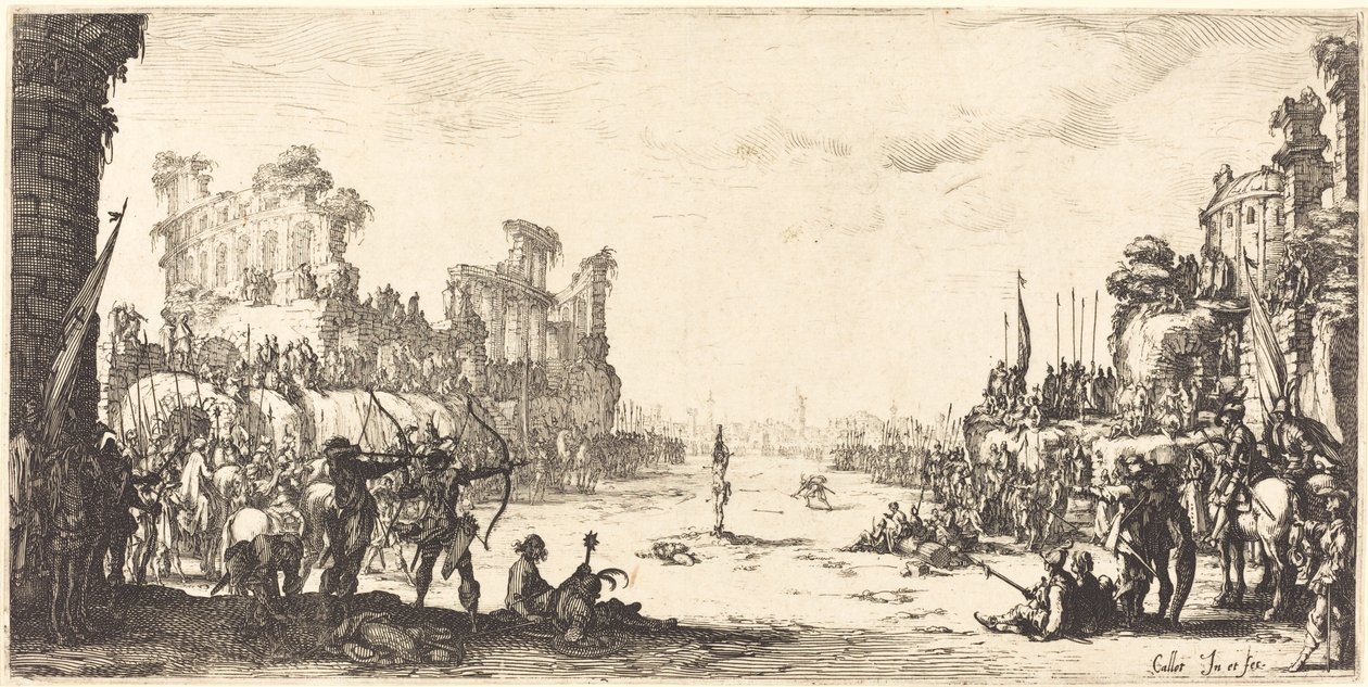 De beproeving door pijlen (Sint Sebastiaan) door Jacques Callot