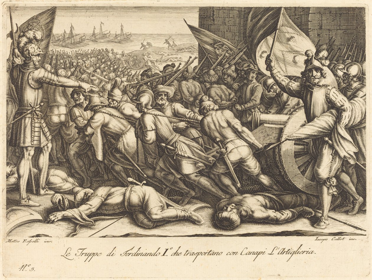 De herinscheping van de troepen door Jacques Callot